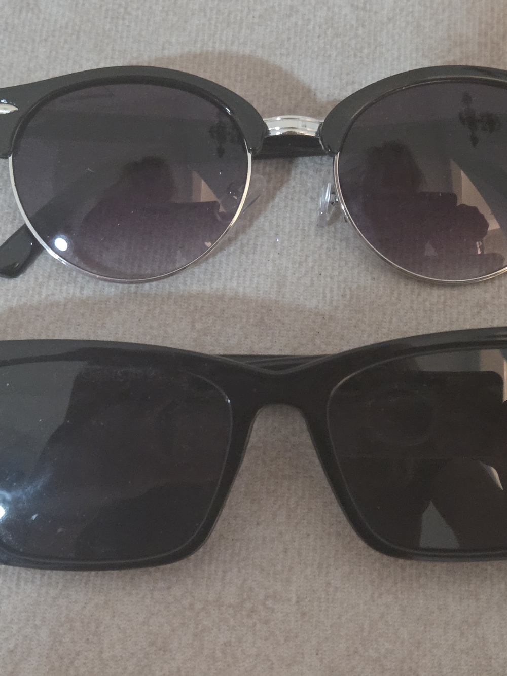 Two Pairs of Black Sunglasses - Round and Rectangle 80s Look.